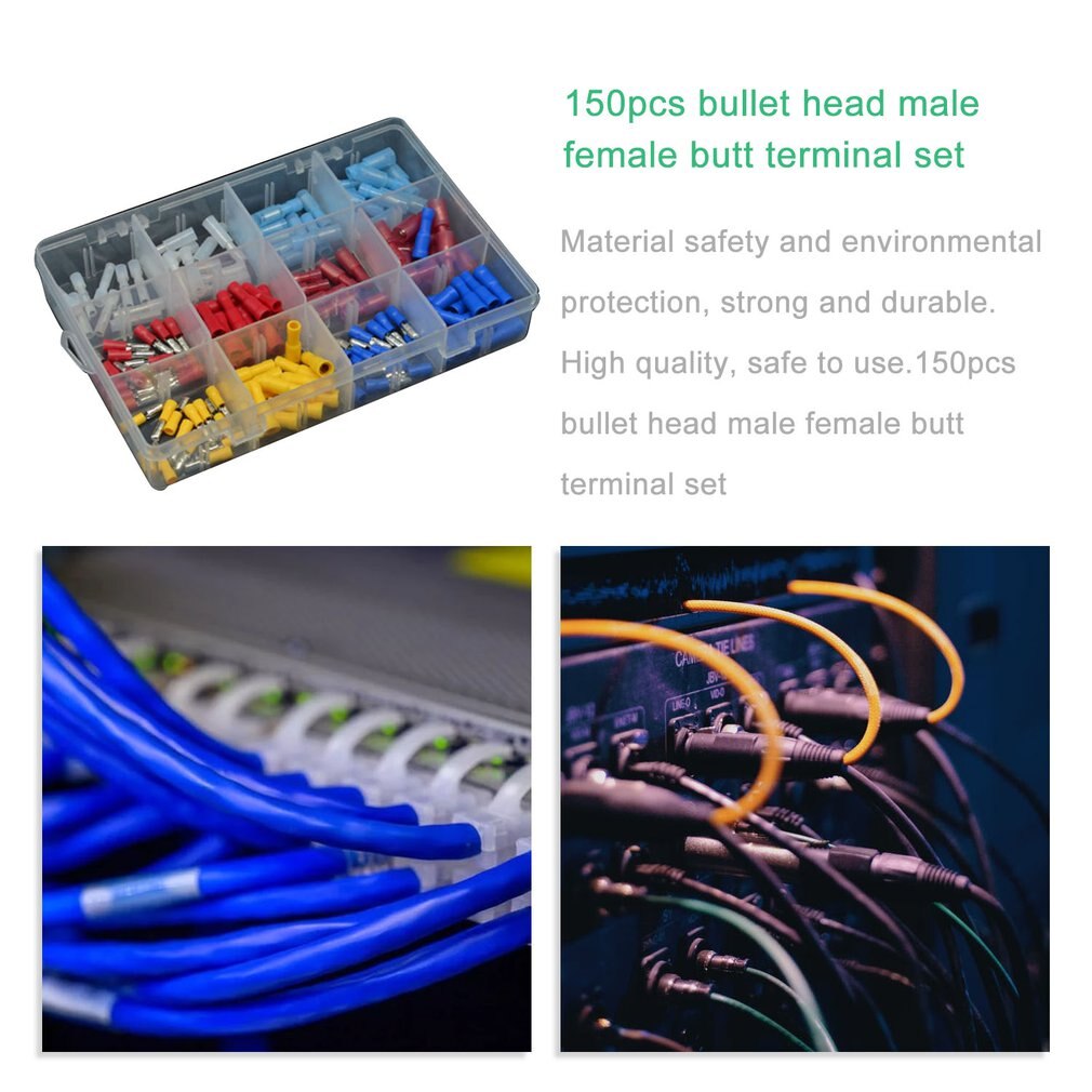 150Pcs 24-10 Awg Assorted Isolierte Gemischt Nylon Weiblich Männlich Kugel Butt Draht Crimp Terminals Stecker Assortment Kit