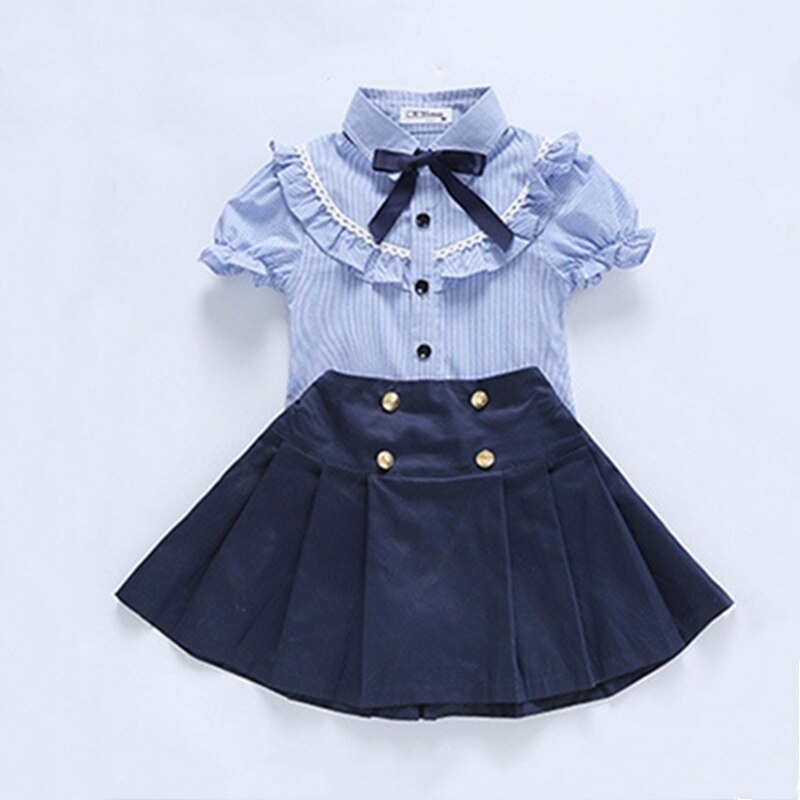 Zomer Kids School Uniform Japanse Student Kleding Set Kinderen Jongens Meisjes 2 Stuks Korte Mouw Marine Pak Primaire Kleuterschool: Girl Set / 90CM Height
