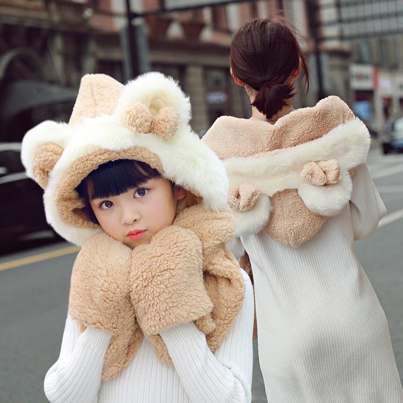 Baby Girls Mom Ears Hats Children Women Winter Warm Plush Winter Scarf Caps Gloves Cute Kids Cute Bunny Funny Hats Cap