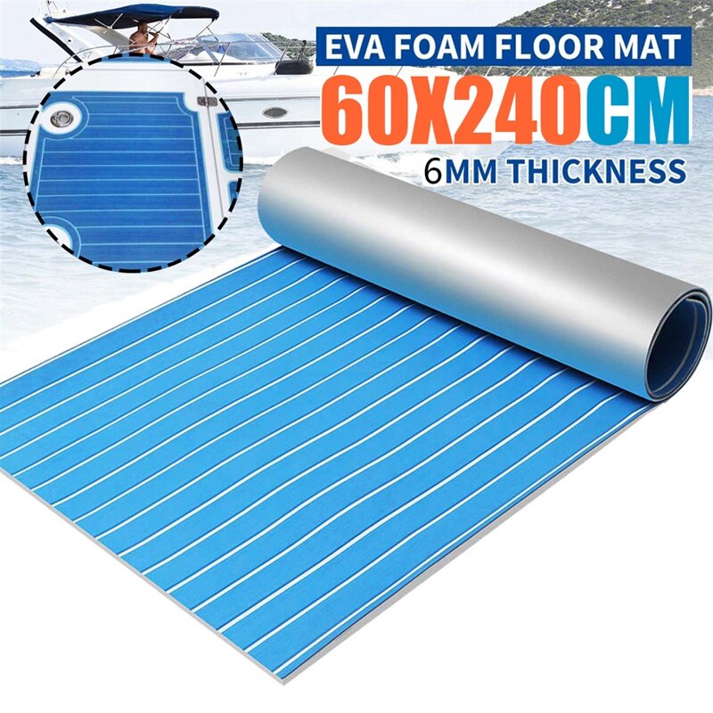 Feuille de teck en mousse EVA auto-adhésive 240X60cm Yacht tapis de sol en mousse synthétique bleu avec ligne blanche: Default Title