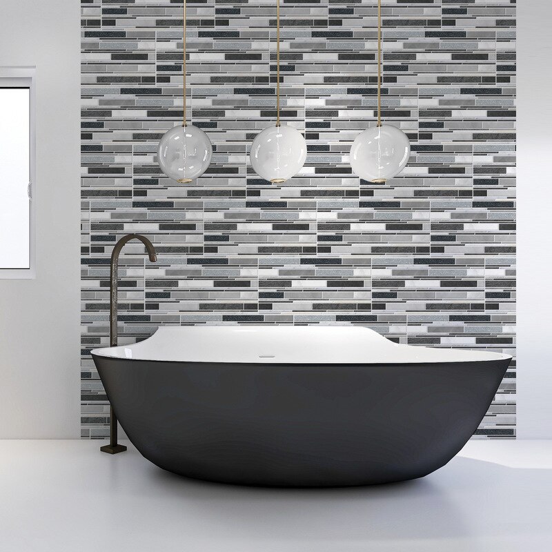 Peel And Stick Wall Tile White Grey Marble Mosaic Grandado