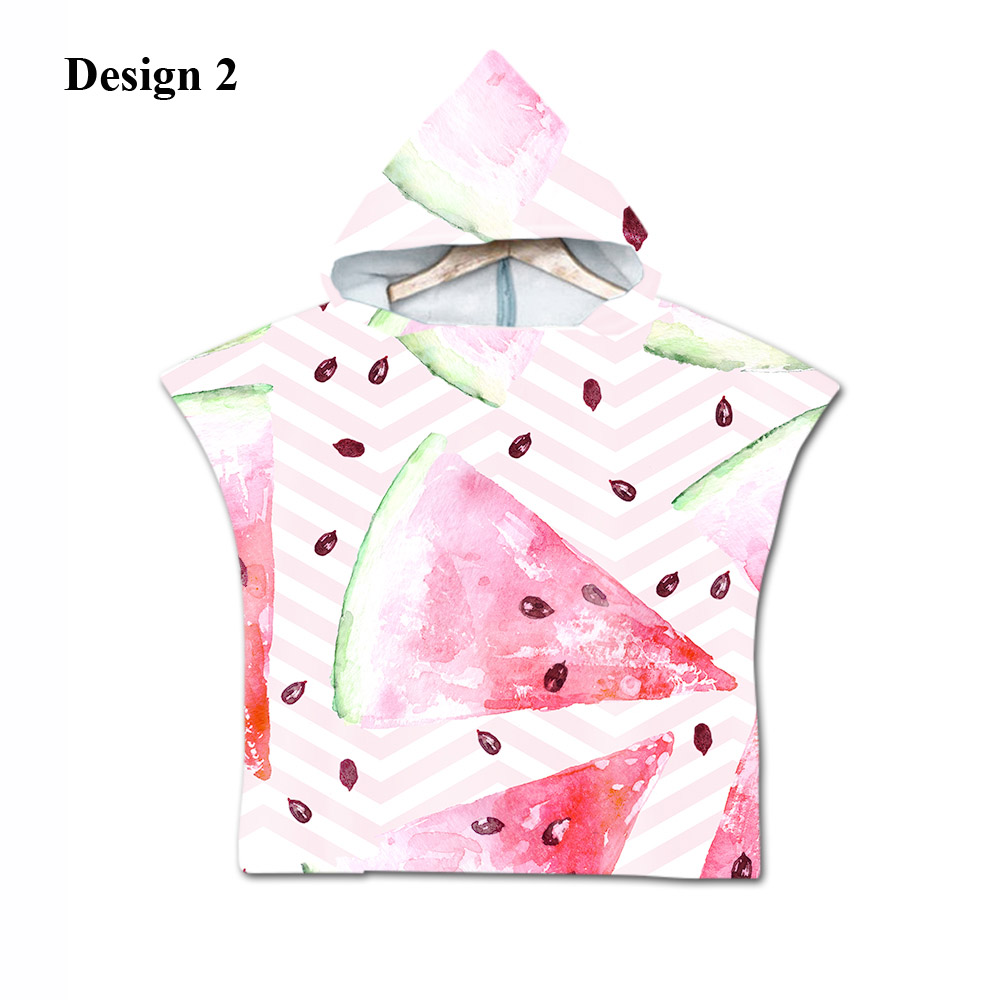 Novelty Zomer Fruit Watermeloen Gestreepte Zigzag Microfiber Baby Kids Hooded Swim Bad Strandlaken Poncho Cape: Design 2