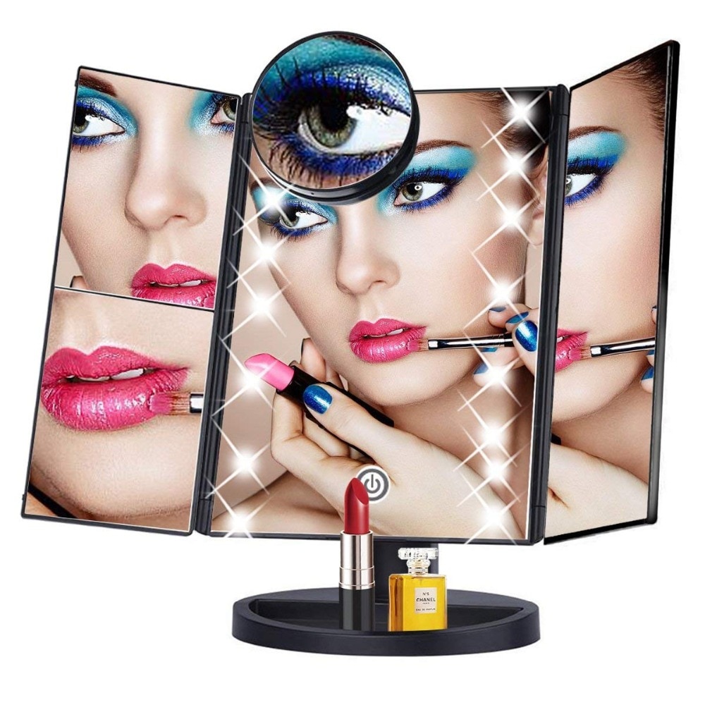 Vanity Makeup Mirror with 22 Led Lights Three Fold Mirror with Magnification and Touch Screen,180 Angle Adjustable Rotating