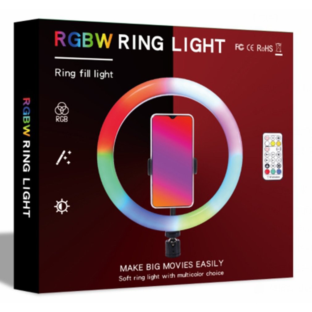 10 Cal płaski pierścień światła Selfie uroda fotografia telefon komórkowy na żywo światło siedem kolorów temperatury RGB wypełnić światło