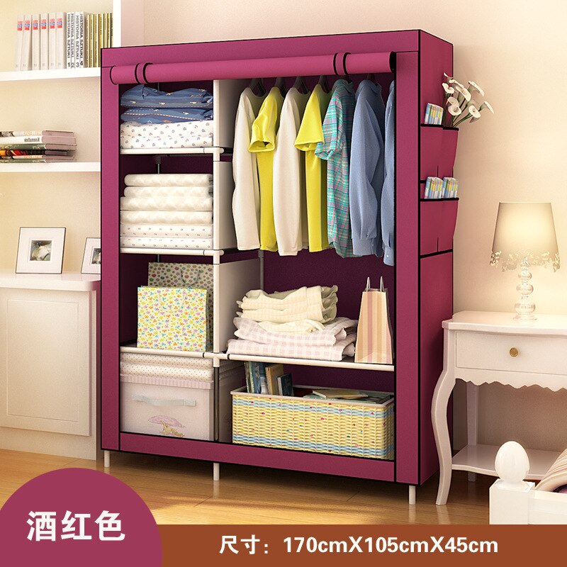 Bedroom Furniture Portable Closet Household Fabric Folding Cloth Storage Assembly Combination Wardrobe Dress Rack