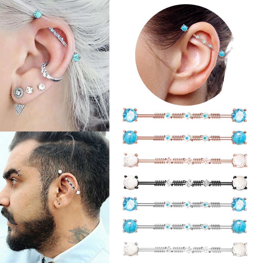 Schmetterling Pfeil Industrielle Hantel für Frauen Männer Stahl CZ Knorpel Wendel Ohrringe Zucht Karosserie durchbohren Schmuck Oreja 14G x 38mm 1PC
