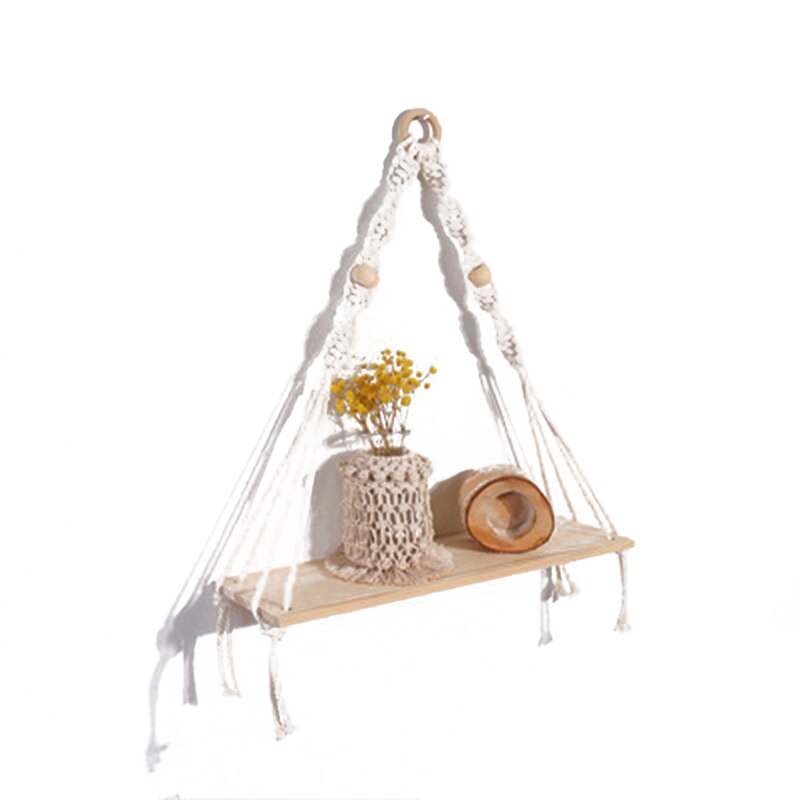 Estantes de macramé para dormitorio y plantas, decoración de Navidad Bohemia, estante de pared de madera, soporte de vela flotante, , decoración del hogar: style B