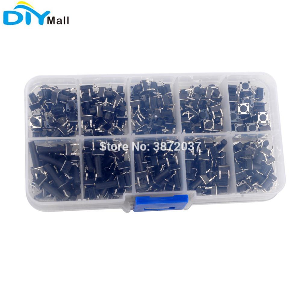 200 stks/set 10 Waarden 6x6mm 10 Size Micro Momentary Breadboard Tact Tactile Drukknop Assortiment Kit met Doos voor Arduino