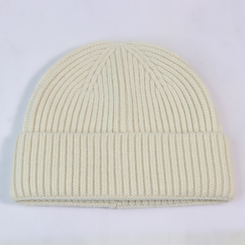 Gebreide muts zachte wintermuts warme kap docker skullcap dames heren hiphop effen muts outdoor muts met omslag meloen volwassen: Roomwit
