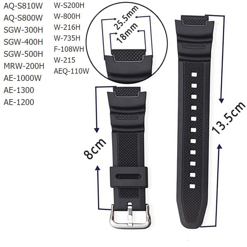 18Mm Silicone Horlogeband Voor Casio AE-1000w AQ-S810W SGW-400H / SGW-300H Vervanging