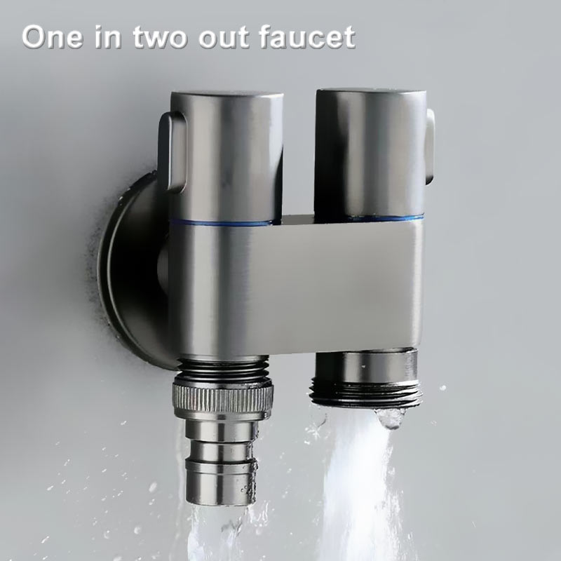 G1/2 Rubinetto per lavatrice Ottone Doppia uscita Acqua Arresto automatico dell'acqua Valvola ad angolo di apertura rapida G3/4 Accessori per il bagno
