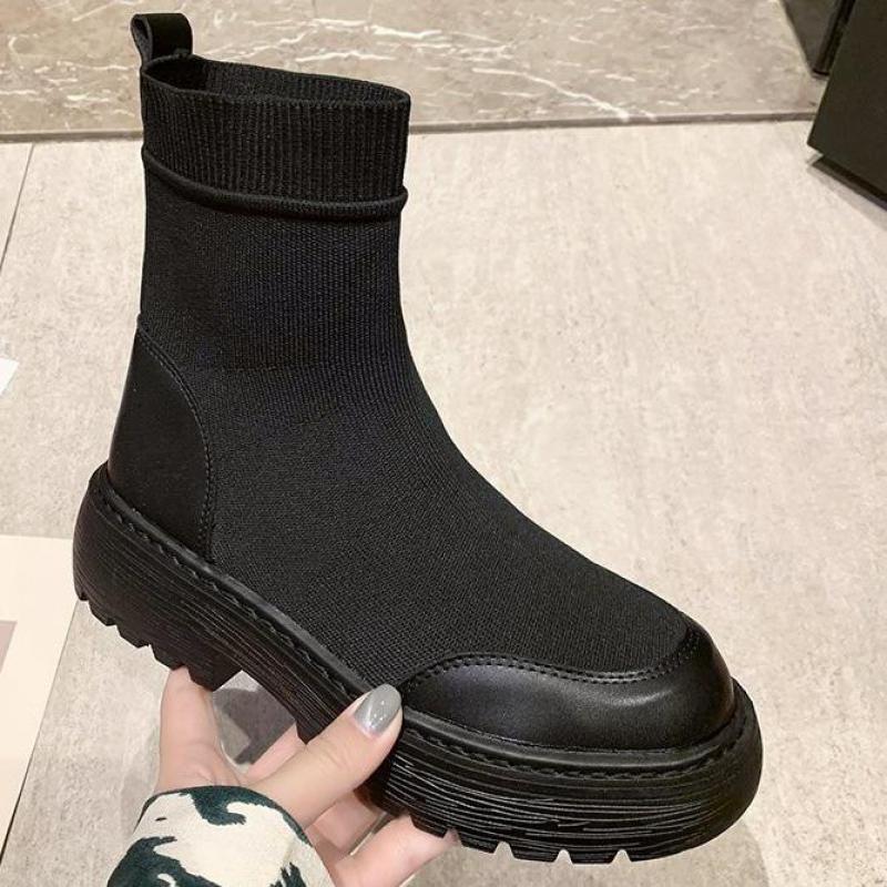 Botas de nieve de algodón con suela gruesa para mujer, calzado elástico rebelde, para Otoño e Invierno