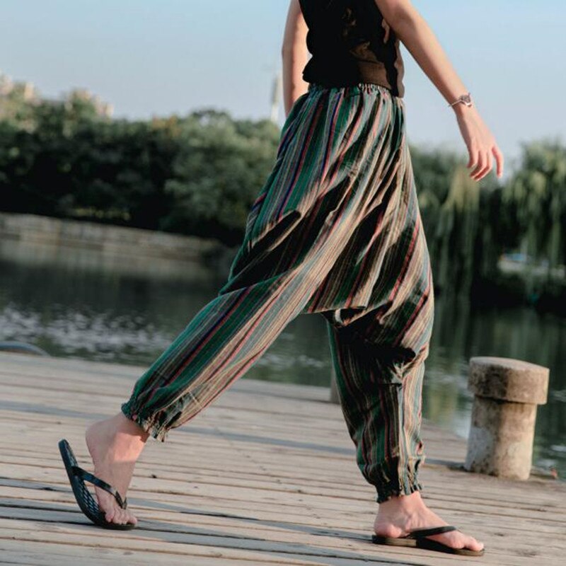 Woman Linen Pants Bloomers Woman Casual Travel Harem Pants Fluid Big Crotch Pants Indian Nepal Baggy Pants green red brown