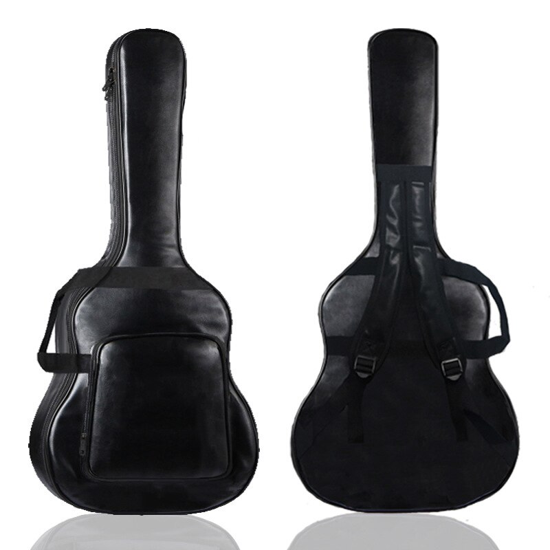 40 41 Inch Guitar Bag Folk Guitar Backpack Thickened Shoulders Waterproof Shockproof PU Leather Bag: Black