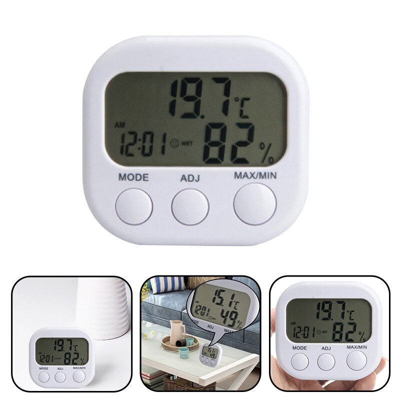 Portable LCD Digital Temperature Humidity Meter Indoor Outdoor Hygrometer Thermometer Tester Weather Station With Clock