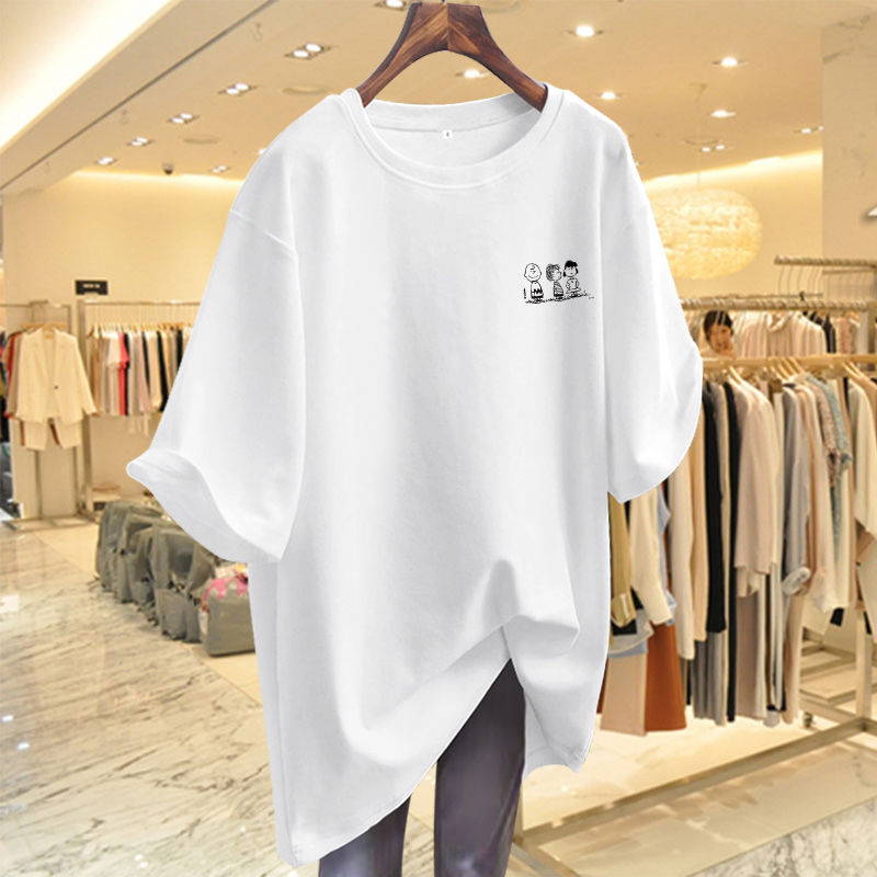 Dames Katoenen Losse T-Shirt Dames Korte Mouwen Basic Eenvoudige Eenvoudige Truien Zomertops: XXXL / WHITE