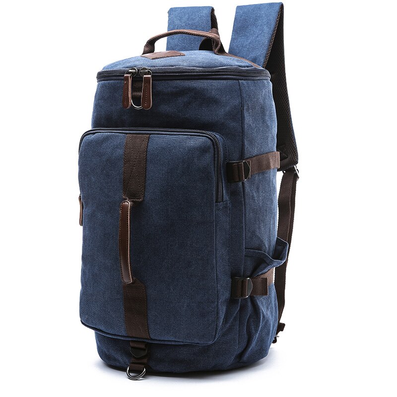 Scione Large Capacity Man Travel Bag Mountaineering Backpack Male Bags Canvas Bucket Shoulder Backpack Carry on Luggage bag: Dark BlueBig