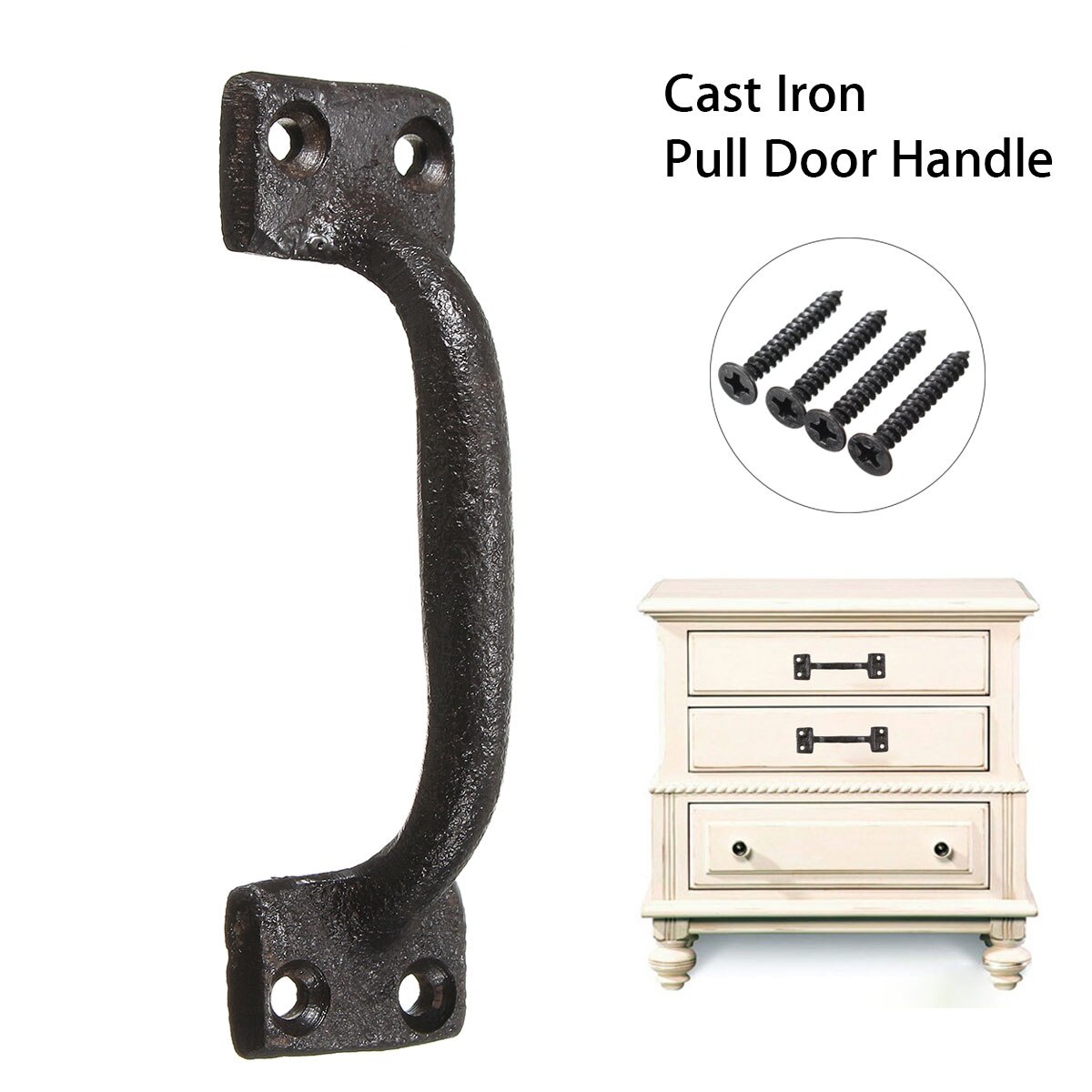 Cabinet Door Handle 10cm Antique Rustic Style Cast Iron Black Cabinet Door Handle Gate Pull With Screws for Home Door Hardware