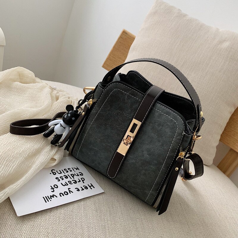 PU Leather Handbags Small Crossbody Bags For Women Shoulder Bucket Bag Female Messenger Bags Black: 012