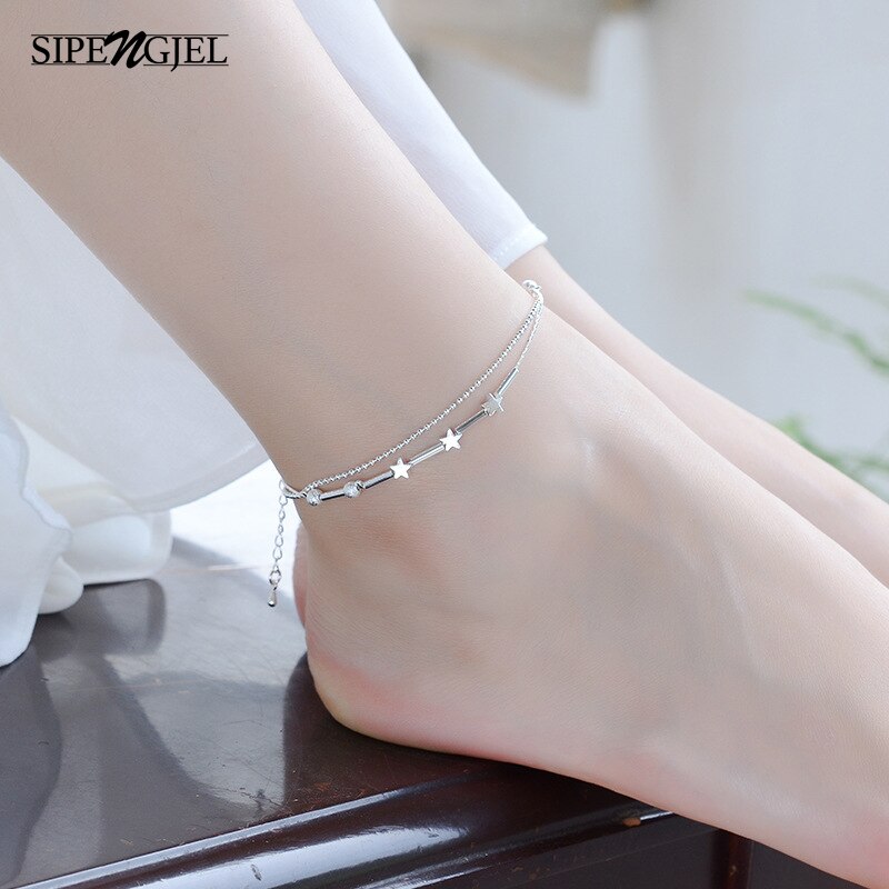 Sipengjel trendy kvinnelige fotlenker barfot hekle sandaler fotlenker armbånd på benet fot kjede smykker