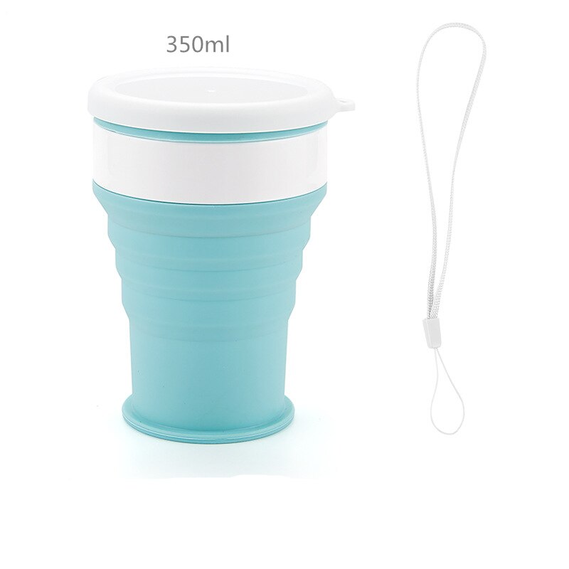 Taza plegable de silicona para niños y estudiantes, botella de agua de 350ml, libre de bebida deportiva al aire libre, taza de café: 350ml-Blue