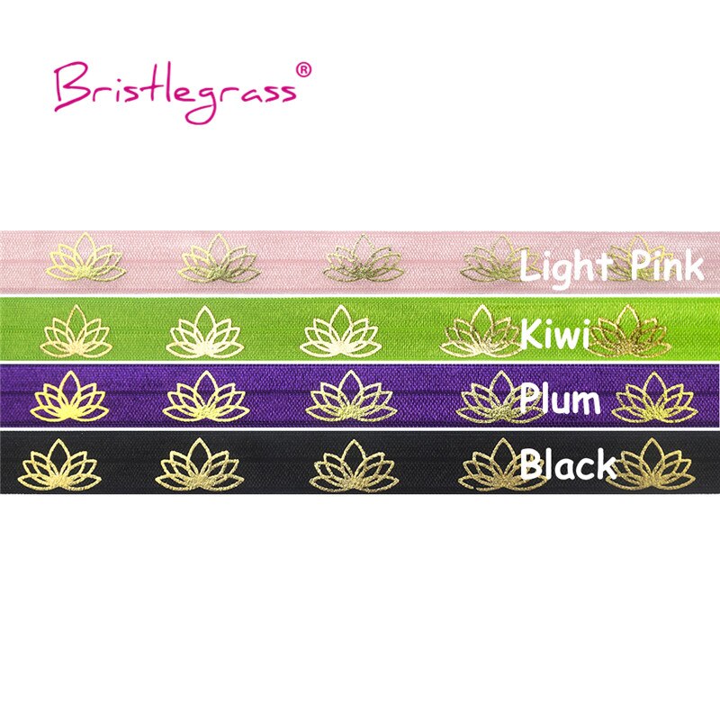 BRISTLEGRASS 5 Yard 5/8" 15mm Lotus Flower Foil Print Foldover Elastic FOE Spandex Band Hair Tie Headband Tutu Dress Sewing Trim: 1 Yard Per Color