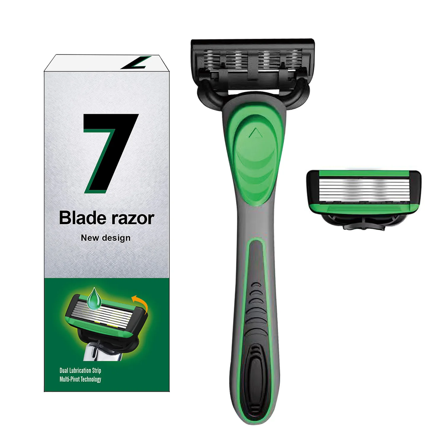 Handmatige scheermesset voor heren, 7-laags scheermes, mes met vervangbare mesjes, geen huidbeschadiging, mesjescheerapparaat, ontharing, mannen: Goud