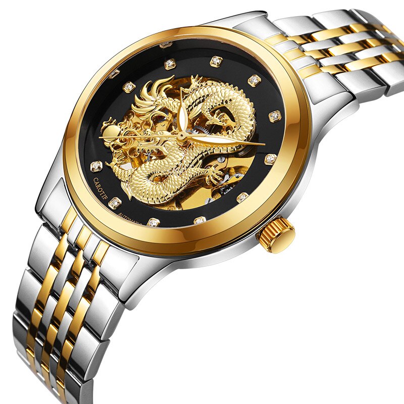 Carotif automatische mechanische horloges voor heren, waterdicht, draak: B4