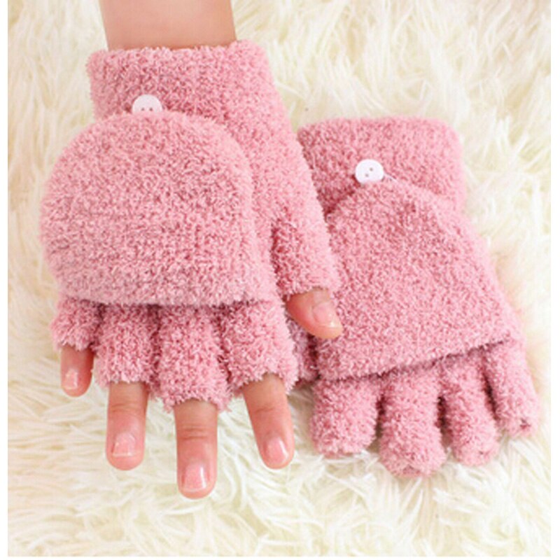 Kids Gloves Baby Girls Coral Velvet Dual-use Clamshell Half Finger Gloves