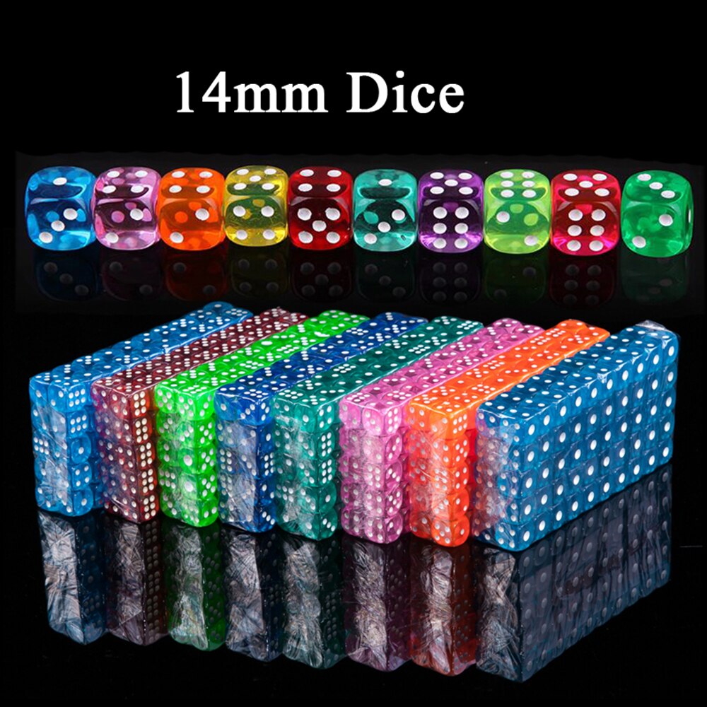 10Pcs 14Mm Clear Kleurrijke Dobbelstenen Transparante Dices Voor Board Game Bar Cambling Playing Club Party Speelgoed