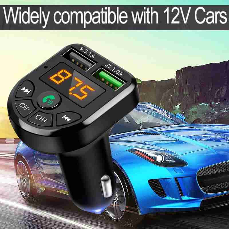 Transmisor FM con Bluetooth 5,0 para coche, reproductor modulador MP3, inalámbrico, manos libres, con doble cargador rápido USB, color negro