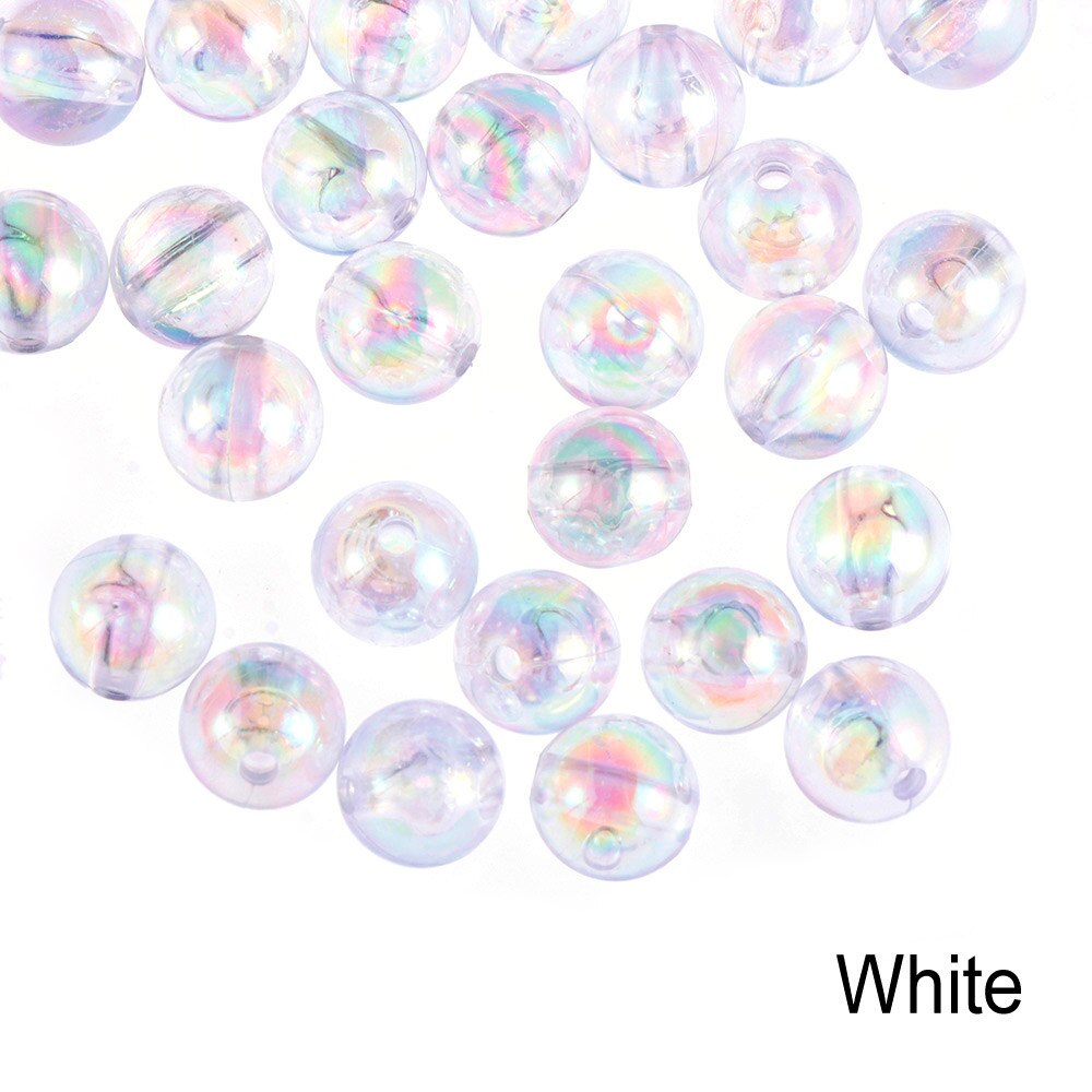 50pcs 8mm Colorful DIY Beads Round Acrylic Handmade Beads with Hole for Craft Making DIY Bracelet Necklace: white