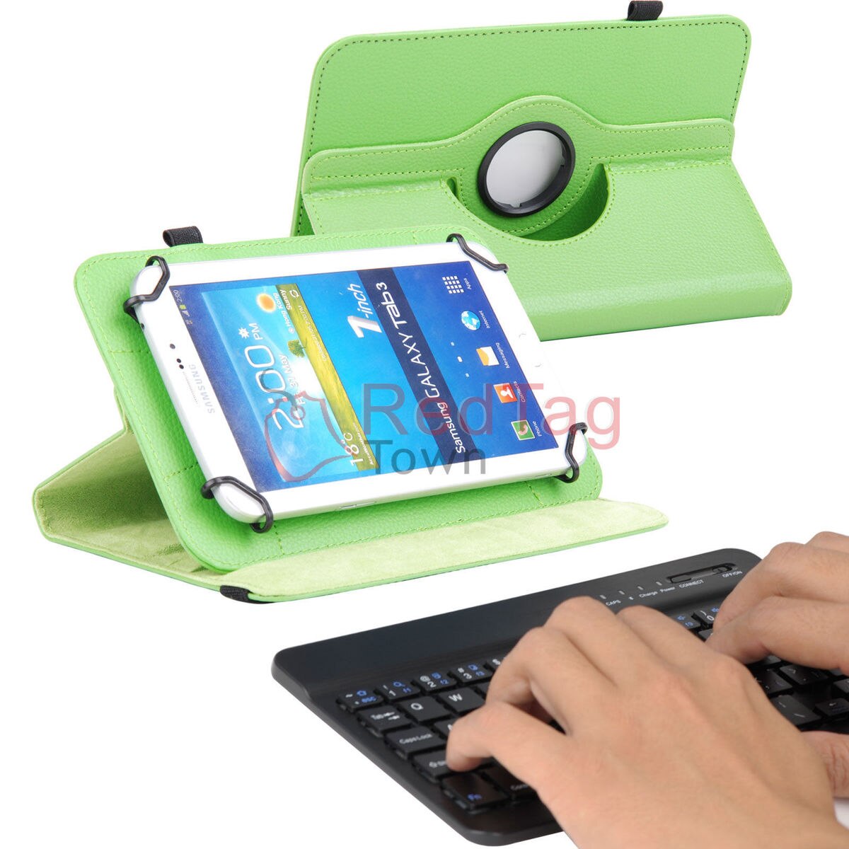 Rotating PU Leather Case with Bluetooth Keyboard for 7" RCA 7 Voyager II 2 / Pro Tablet Stands: Green