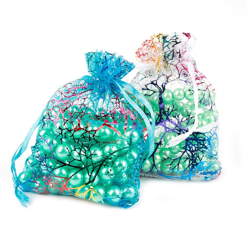 50 sztuk sznurek torby z organzy białe i kolorowe opakowanie na biżuterie torby torby na prezenty ślubne woreczki na biżuterię 7x9cm 9x12cm 10x15cm