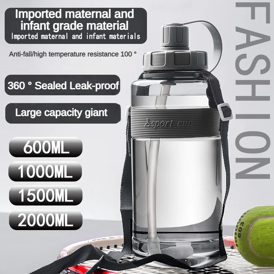 2 liters stor vannflaske med sugerør 2l/1.5l/1l/0.6l butikk drikkeflasker til skolegym, bpa-fri trening