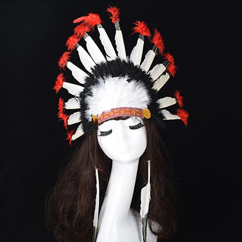 Native American Chief Headdress Indian Costume Feather Hair Dress Headpiece Headband Accessories for Adults and