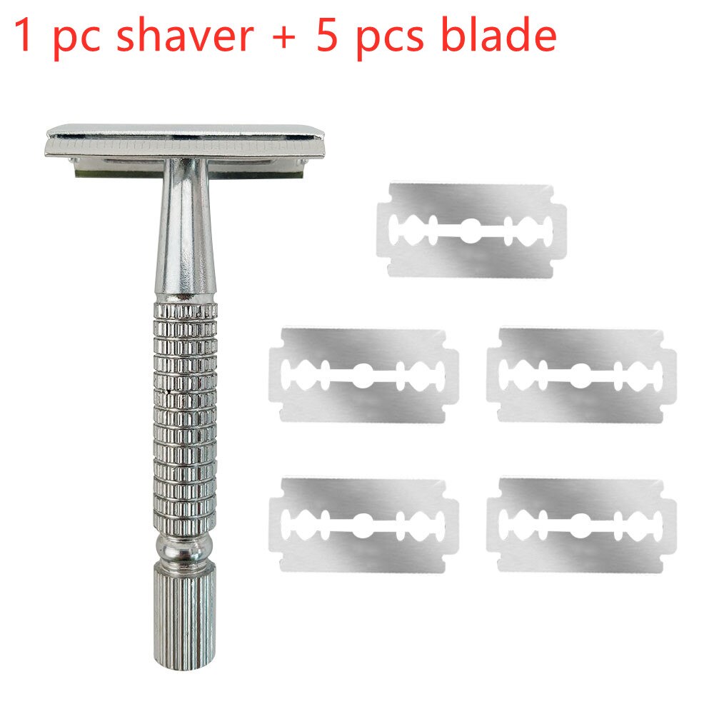 1pc Safety Razor with 5pcs Razor Blades Stainless Steel Shaver Reusable Shaving tools Men/WOmens Shaving Beard Bathroom