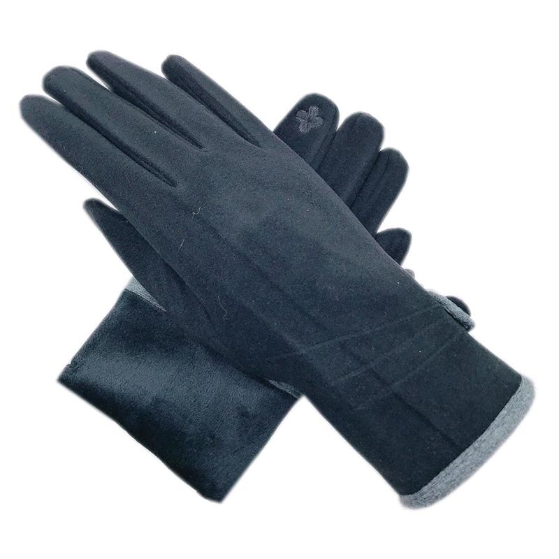 Handschoenen Winter Dames Touch Screen De Fluwelen Verdikte Pols Mode Roze Grijze Meer Blauw Handschoenen Dames Lederen Winter wa: Black
