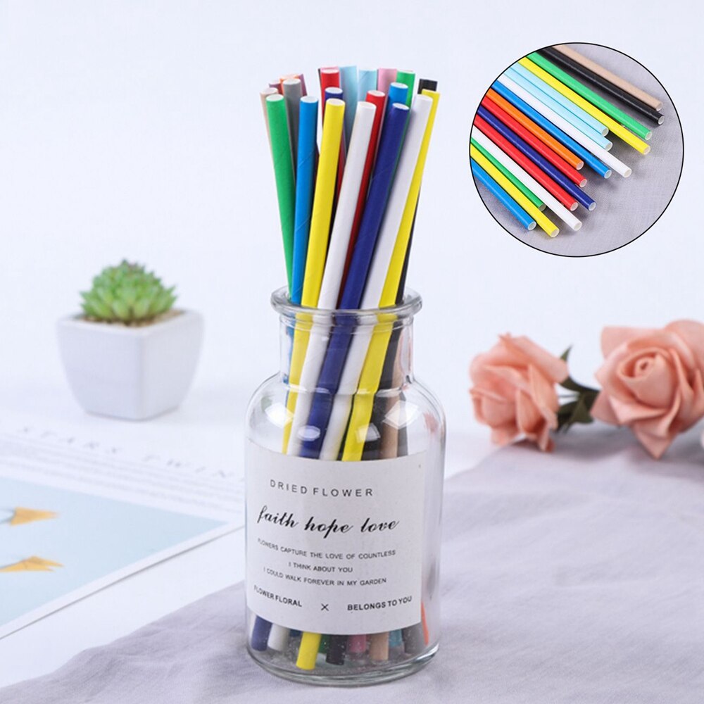 100Pcs Multicolor Wegwerp Papier Rietjes Winkel Sap Sucker Rechte Drankjes Rietjes Bar Drink Accessoires