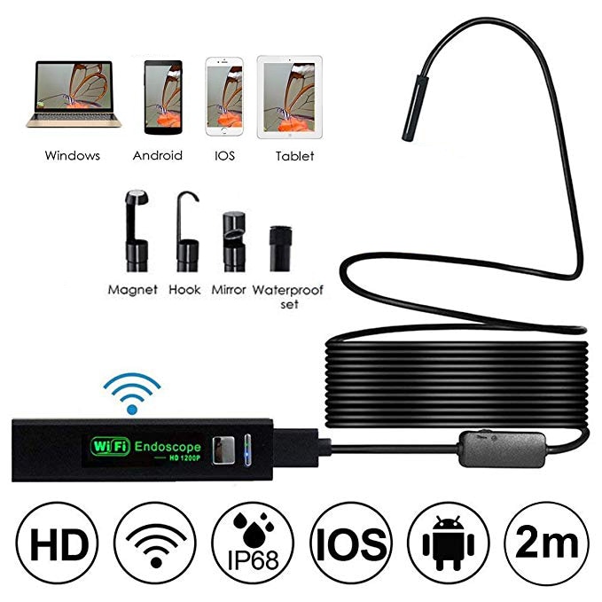 Caméra Wifi 8 MM 1200 P 2/5/10 m Semi-rigide Endoscope Inspection Endoscope serpent vidéo caméra Flexible pour IOS Android voiture Detec