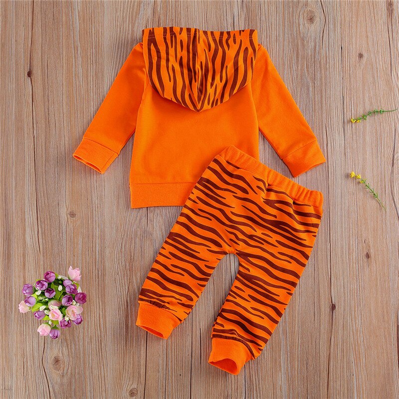 Baby Peuter Meisjes Jongens Baby Tijger Patroon Hoodies Pak 2 Stuks Set Top + Trekkoord Broek Pyjama Voor Herfst winter