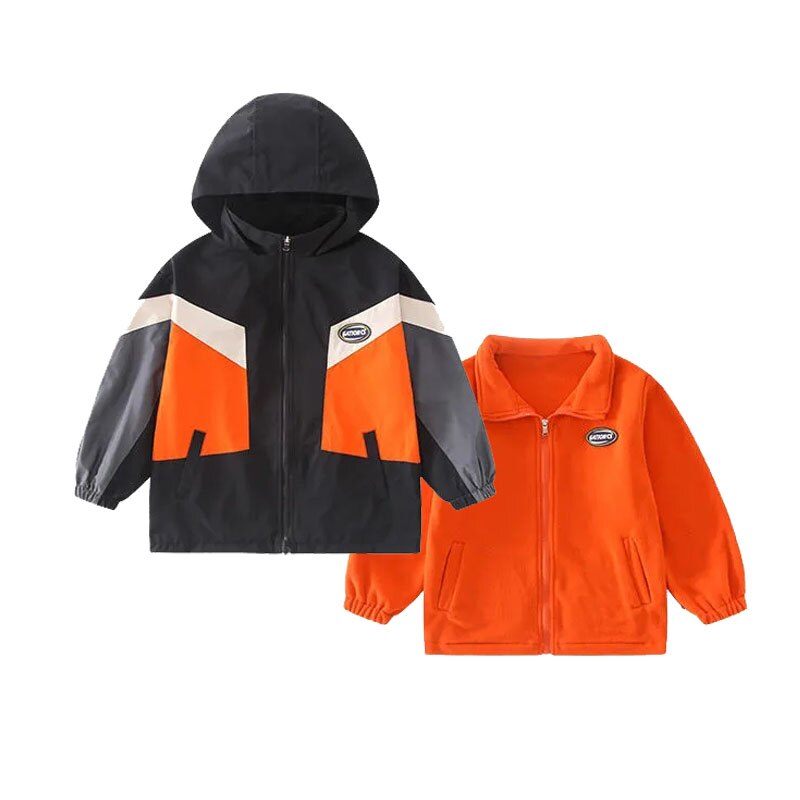 Lente Herfst Polyester Jas Voor Jongens 2022 Mode Afneembare 2 Stuk Outdoor Patchwork Casual Hooded Kinderkleding