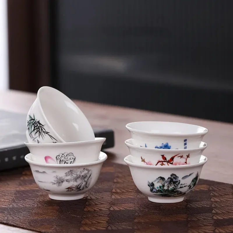 Juego de 6 unidades de taza de té con pintura de paisaje pintada a mano, taza maestra de Boutique hecha a mano, suministros de artículos de té chinos, accesorios para la ceremonia del té: Azul