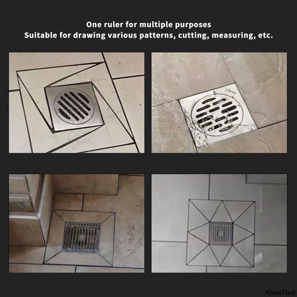 Localizador de drenagem de piso 20x20cm, régua triangular de azulejo de aço inoxidável, padrões de drenagem de chão, régua de posicionamento, ferramenta de medição de pedreiro