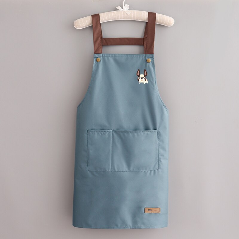 Waterproof Aprons Women Kitchen Accessories Simple Men Apron Strap Waist Thin Work Clothes With 2 Pockets Cartoon Long Smock: blue dog