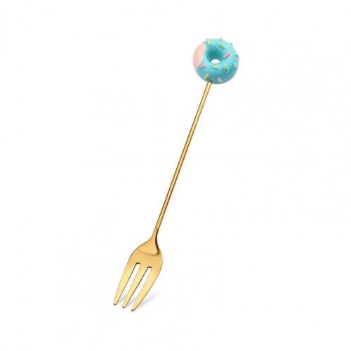 Jaar Leuke Rvs Lepel Kinderen Cartoon Fruit Vork Donut Lepel Thee Cake Fruit Lepel Vork Servies Koffie Gereedschap: Blue Fork