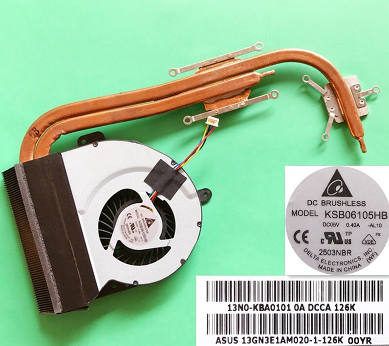 Disipador de calor para ventilador de CPU, módulo de tubo de cobre para Asus K53SD, KSB06105HB-AL10, KSB06105HB-AL10, KSB06105HB, AL10,: heatsink with fan