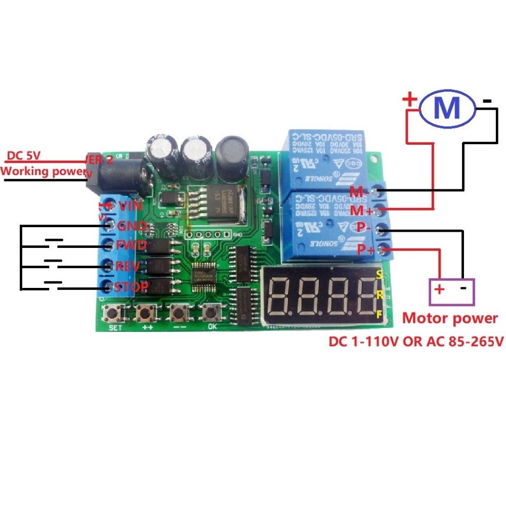 5v-24v 12v dc/ac motor forward reverse controller relais control board automatische timing vertraging cyclus limiet start stop schakelaar