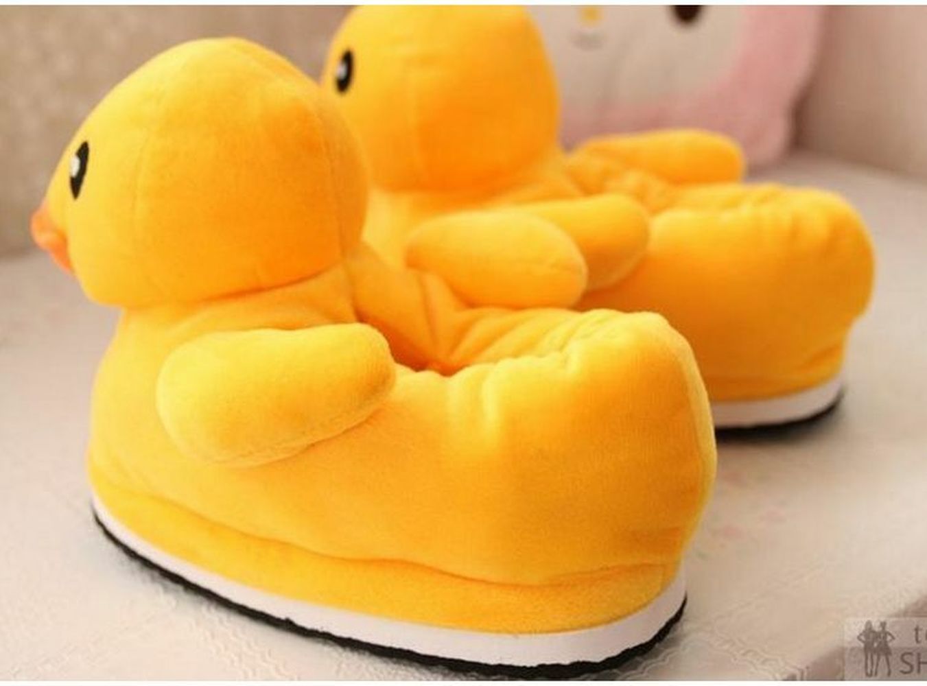Hommes garçons canard forme en peluche pantoufles pas de glissement intérieur chaussures Valentine hiver tongs