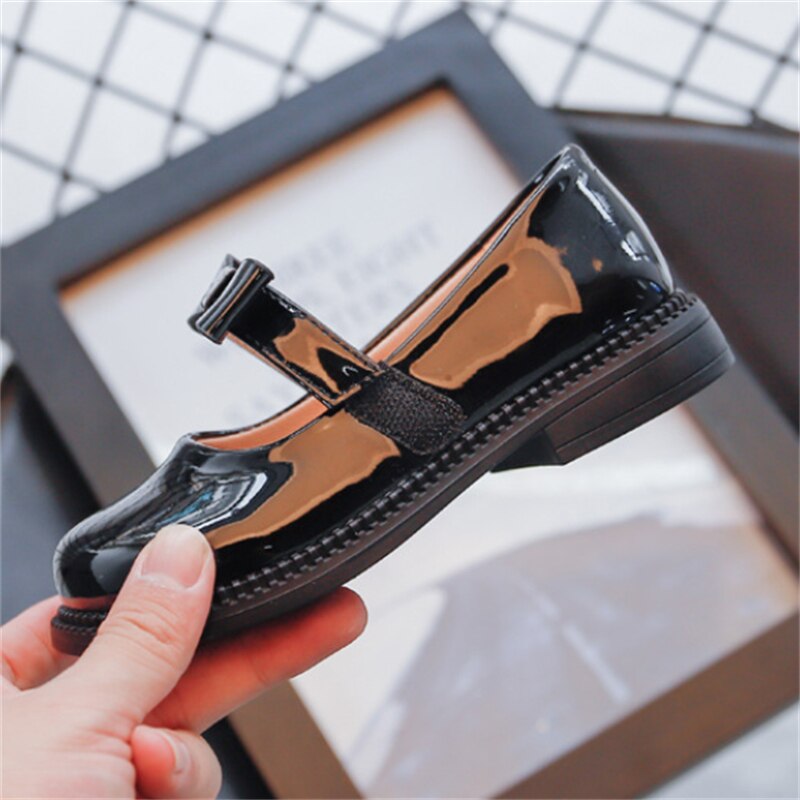 Zapatos de cuero con lazo negro para niños y niñas, mocasines de princesa, planos para estudiantes, primavera y otoño, 02